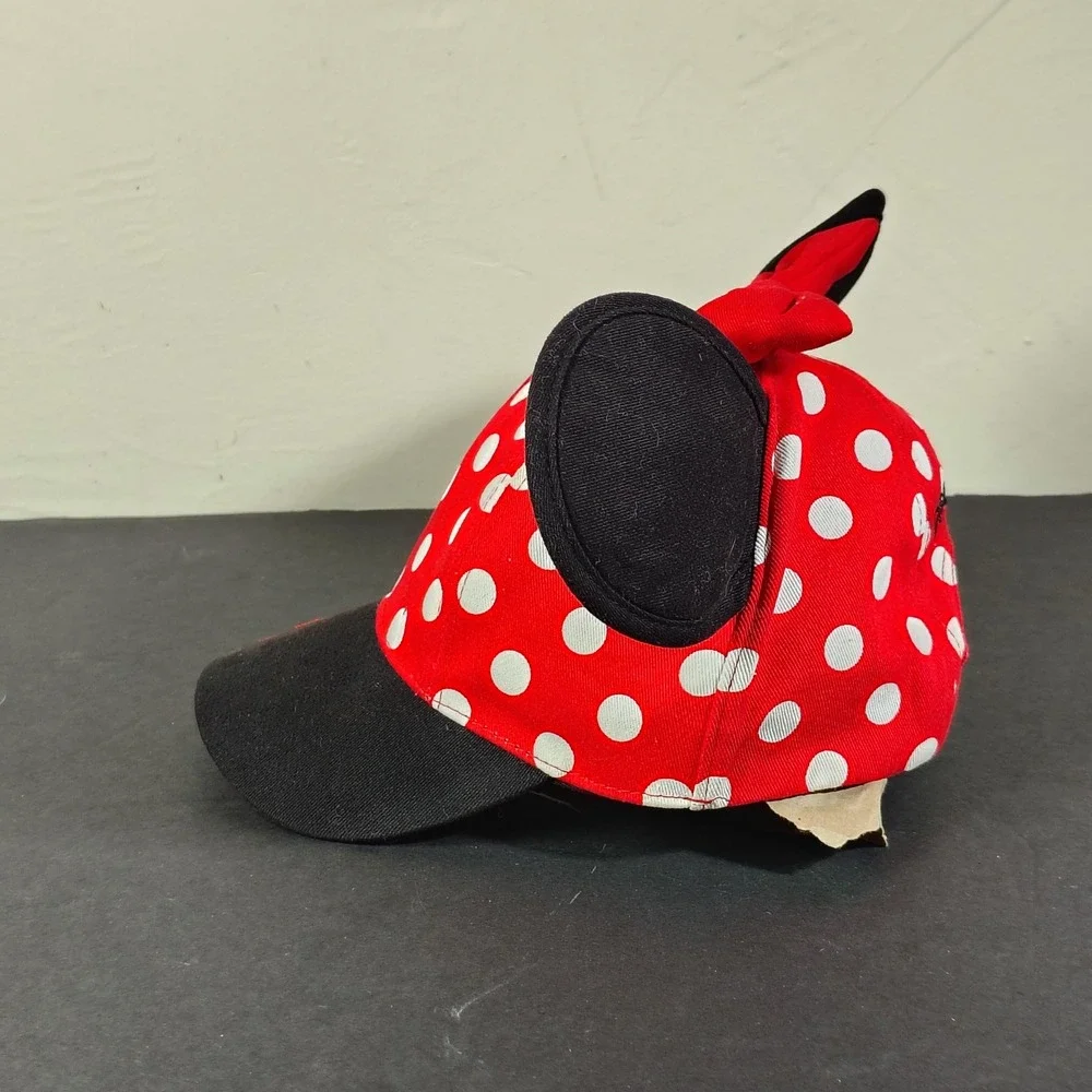 Disney Minnie Mouse Hat Girls Red Polka Dot Ears Bow Disneyland Snapback